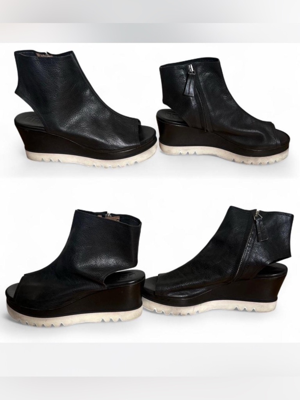 💜 Hangar9 Black Platform Open Toe Leather Sandal Ankle Boots (38) - Picture 5 of 7